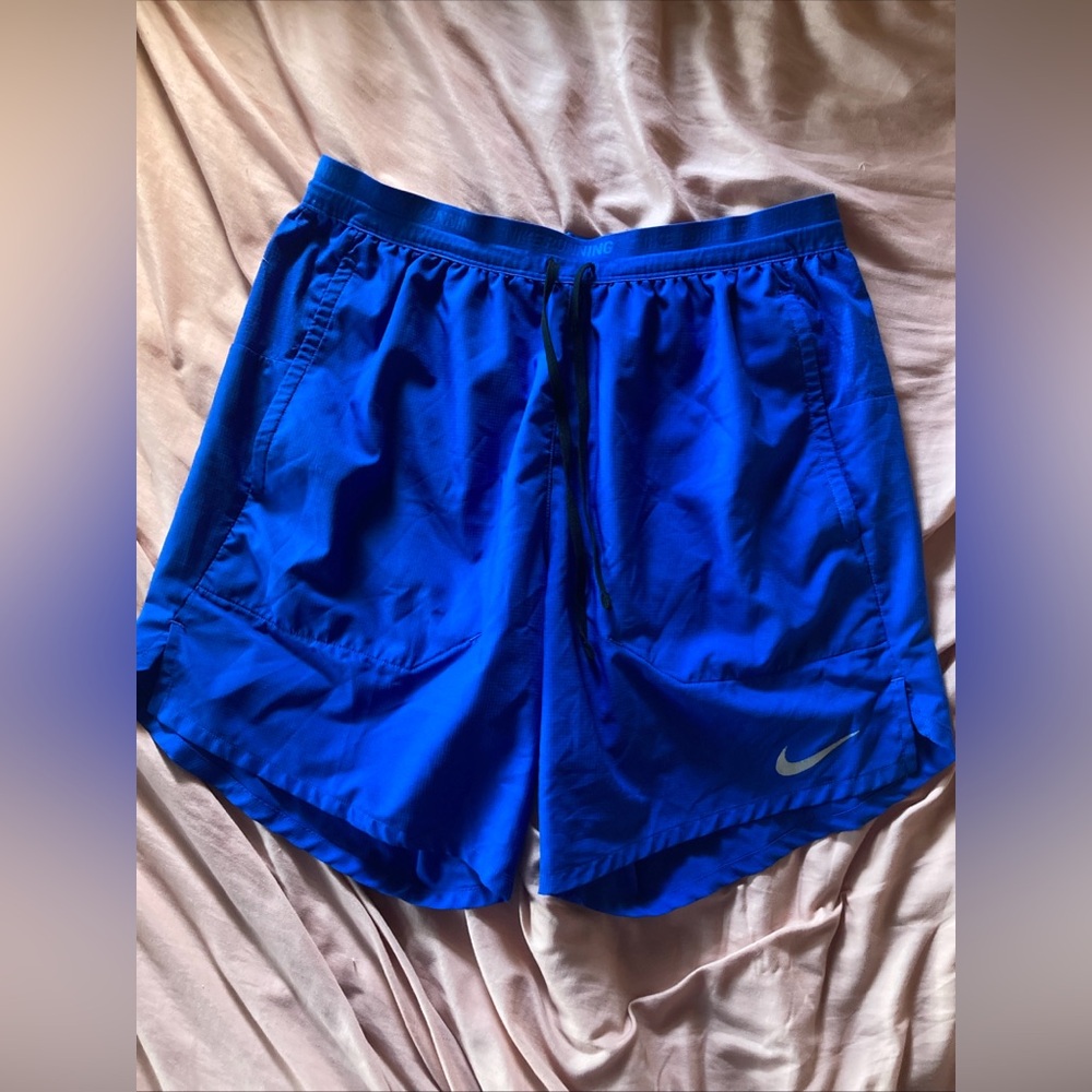 Nike Dri Fit Small Royal Blue Running Shorts Zipper Pocket Reflectors Pockets